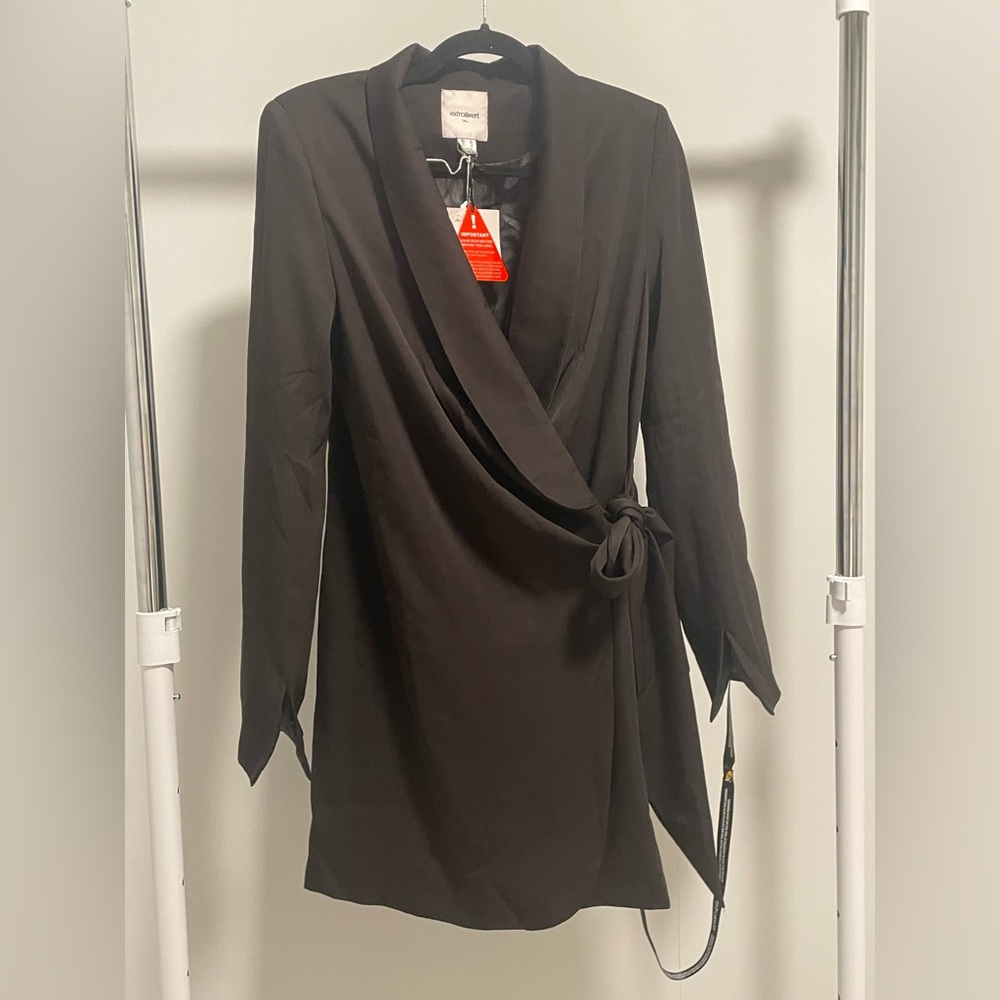Women’s Extro&Vert Tall Black Mini Short Wrap Dress Size 6 Long Sleeve